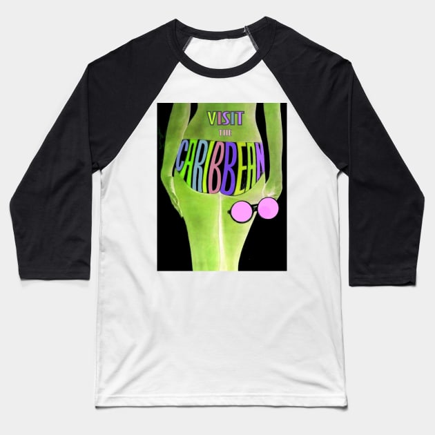 Caribbean Travel and Tourism Psychedelic Abstract Advertising Print Baseball T-Shirt by posterbobs